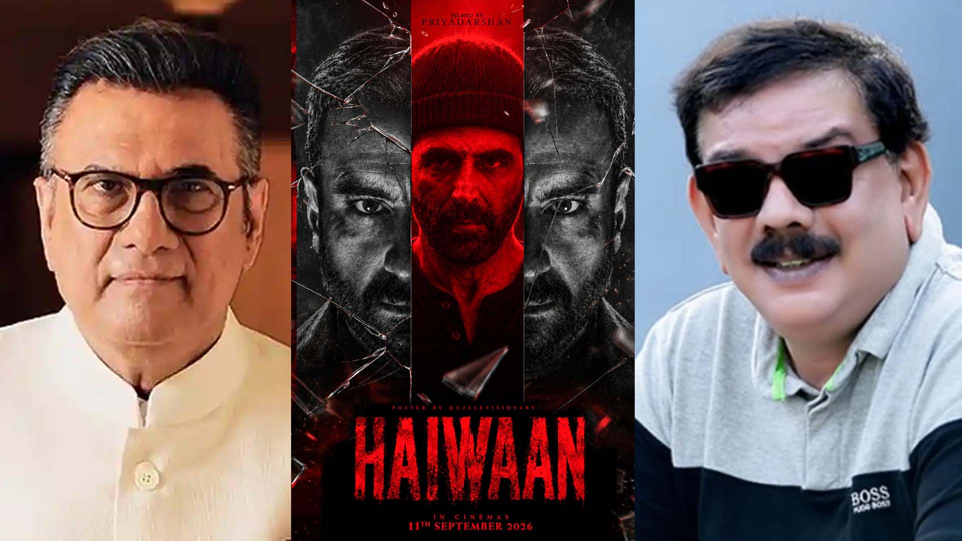 Boman Irani and Priyadarshan during an interview about Haiwaan